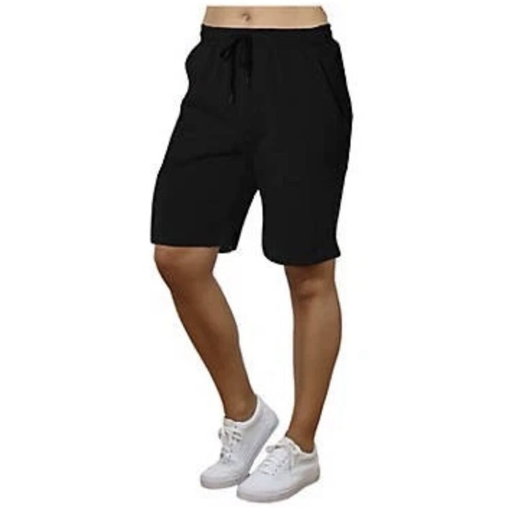 Blu Rock New York Drawstring Waist 9" Inseam Athletic Women's Shorts L NWT Black
